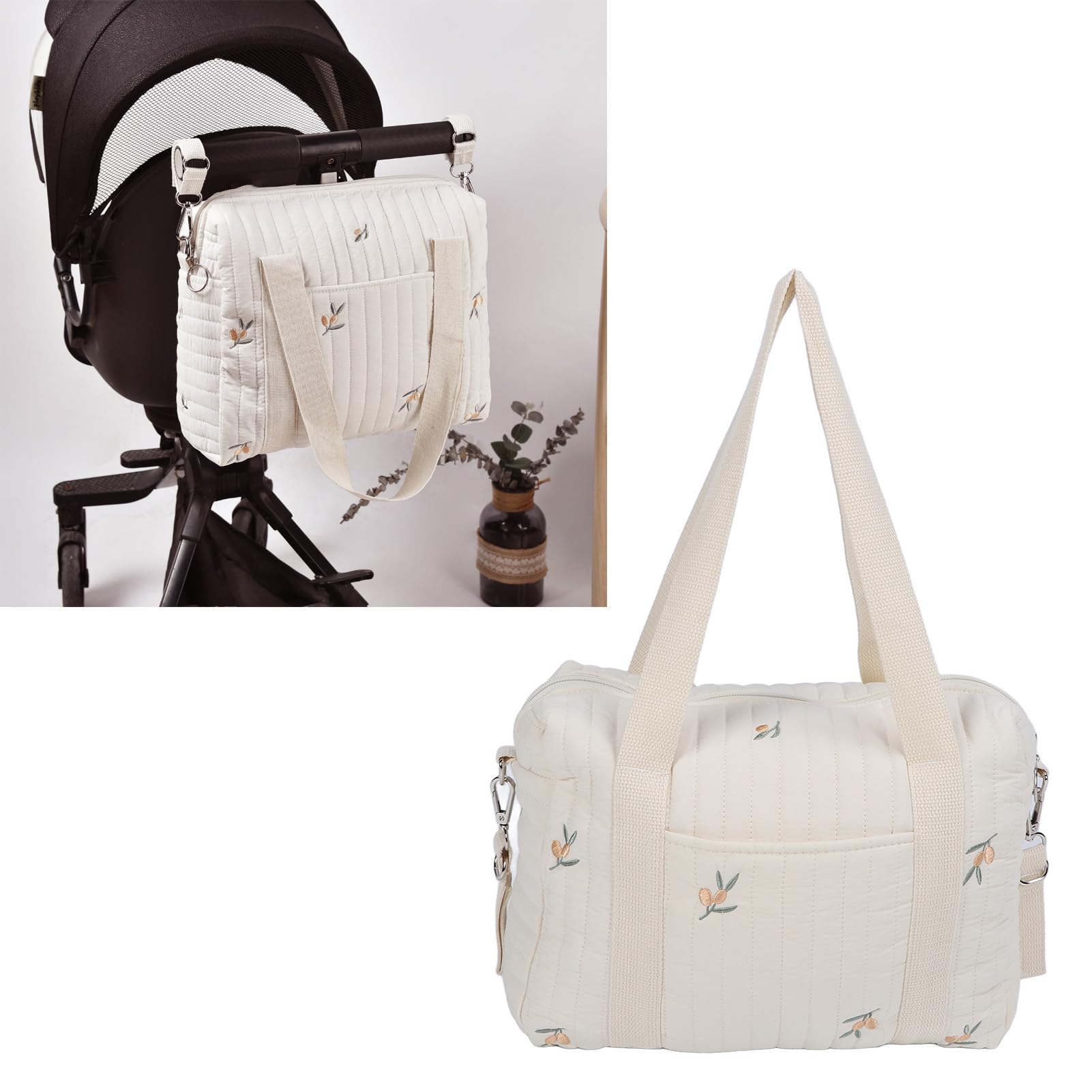 Fafeicy olive organizer interior pockets ideal for diapers and wipes.