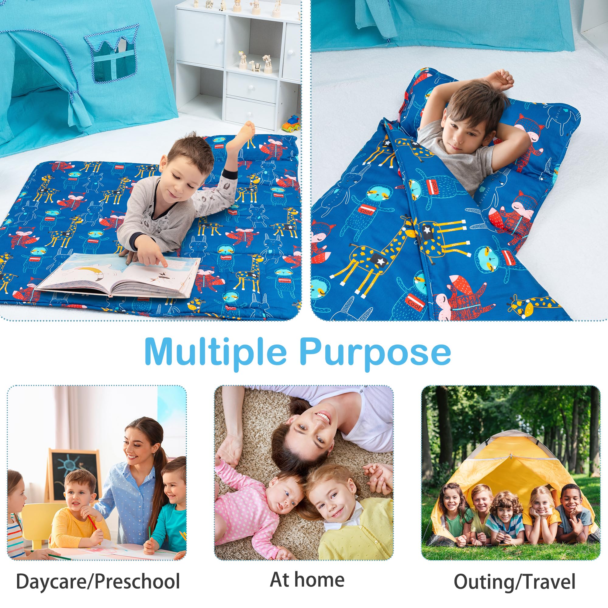 Fainsy nap mat with carry handle simplifies packing and transport.
