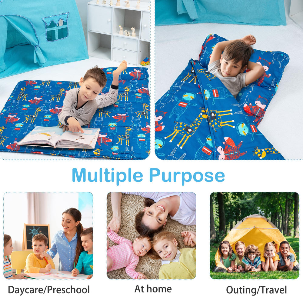 Fainsy nap mat with carry handle simplifies packing and transport.