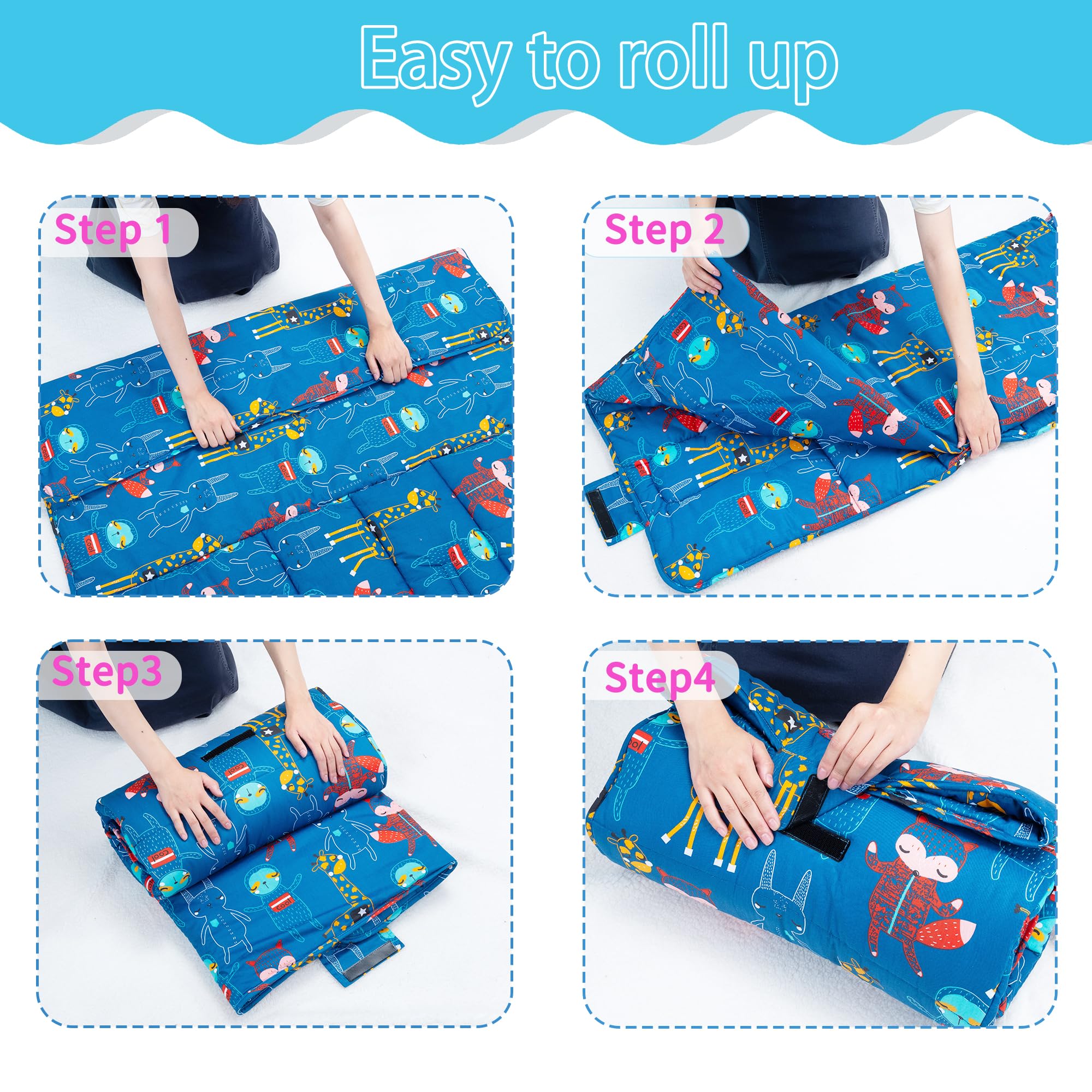 Fainsy nap mat pillow provides integrated head support for comfortable rest.