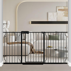 Fairy Baby extra wide gate black fits 62-67 inch openings and expands with extensions.