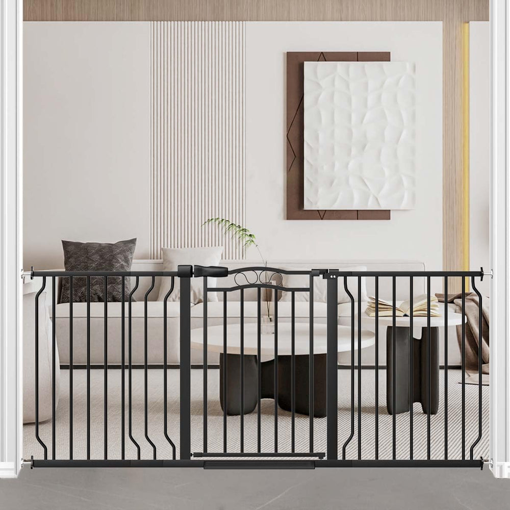 Fairy Baby extra-wide gate protects doorways and fits openings from 62.6 to 71.6 inches.
