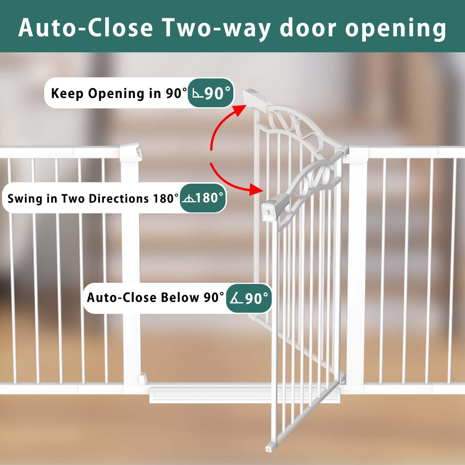 Fairy Baby gate offers 180-degree swing for flexible passage.