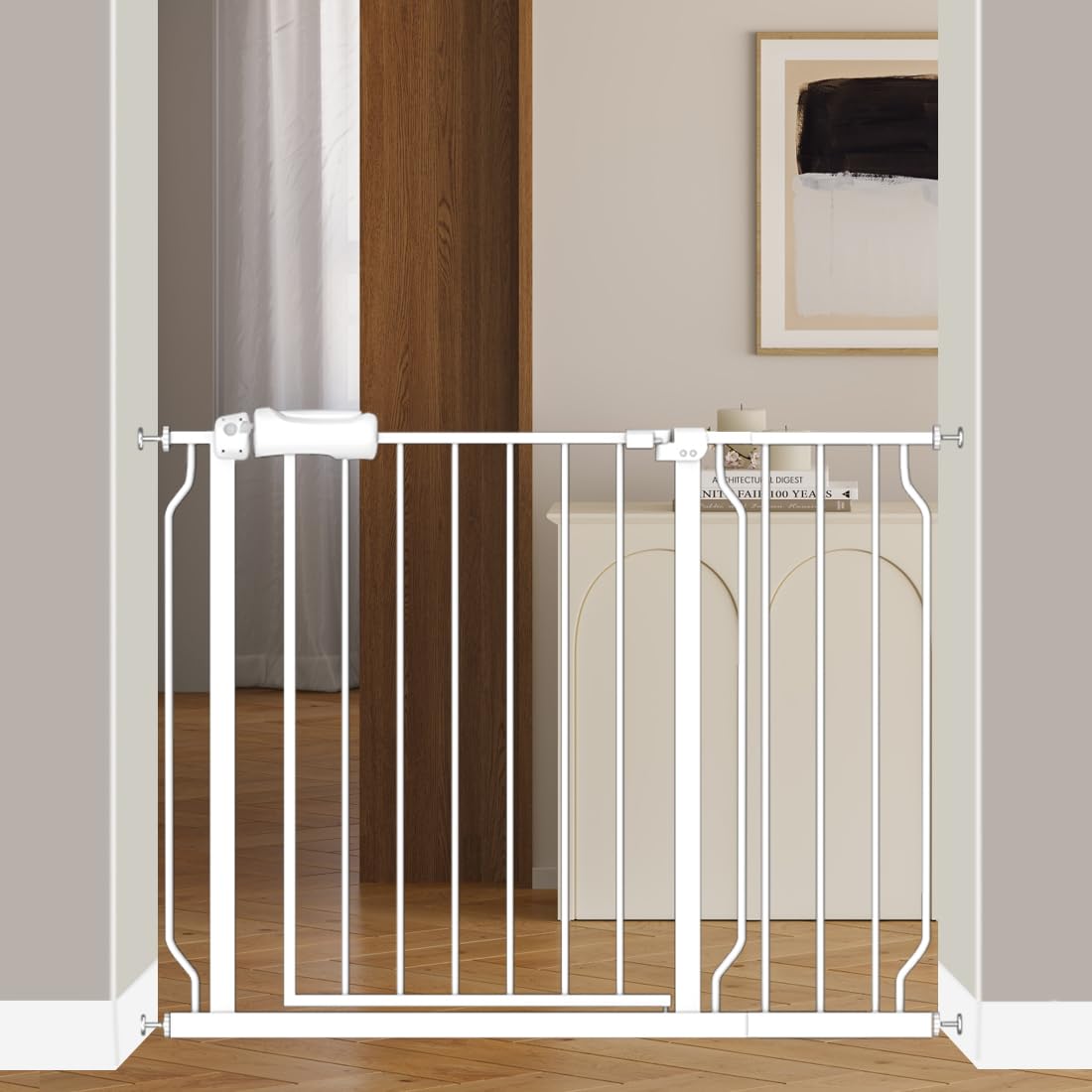 Fairy Baby gate with swing door; easy one-handed passage.