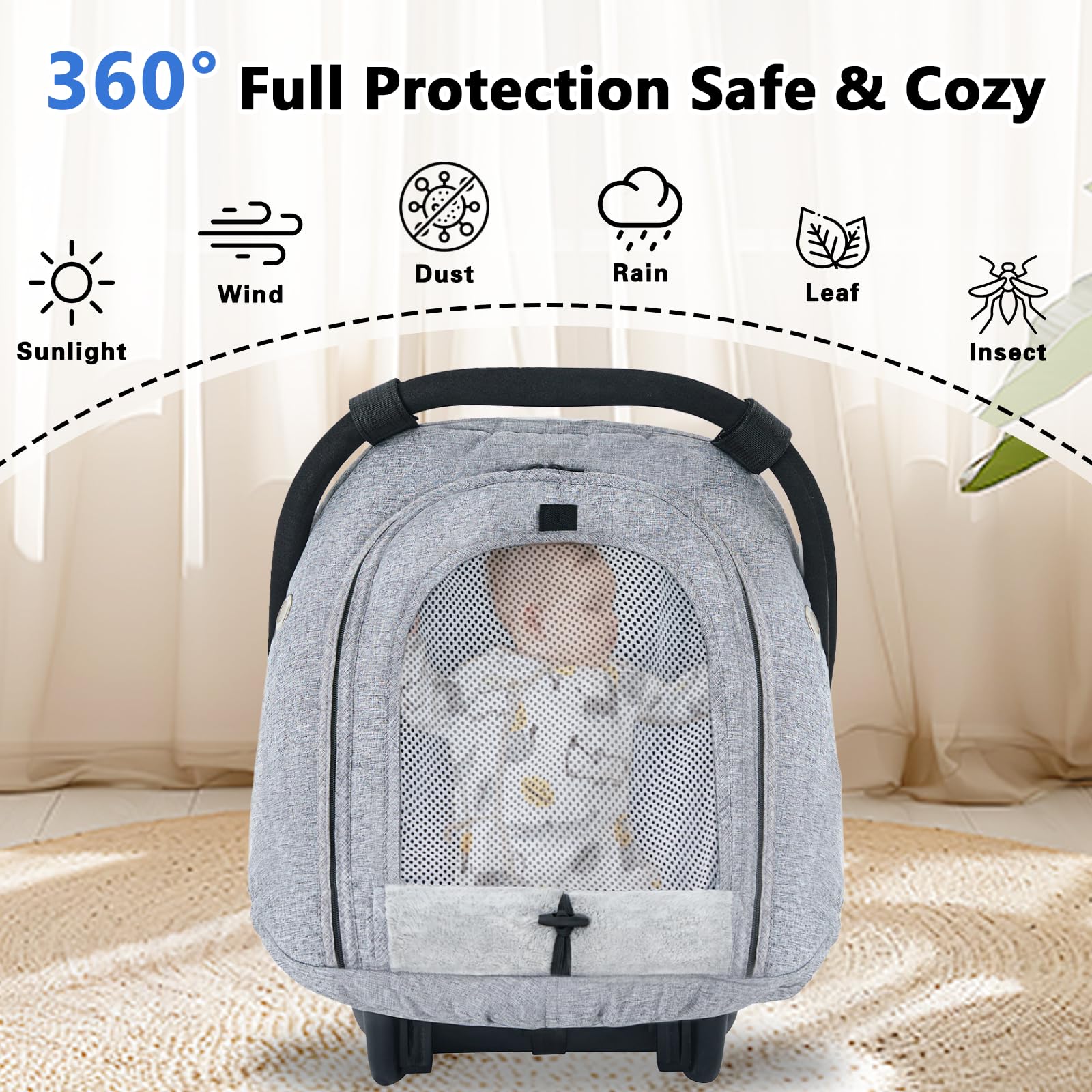 Fairy Baby car seat cover with two zipper openings for easy access