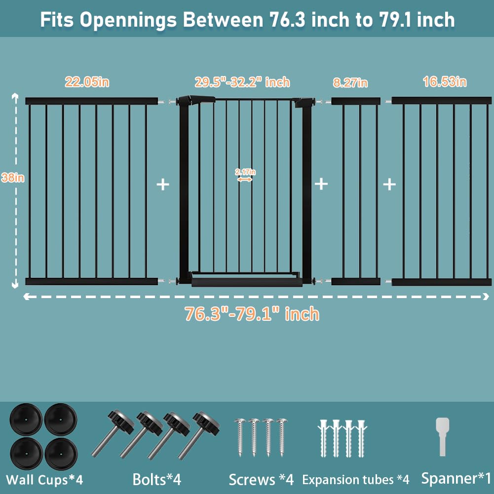 Fairy Baby wide adjustable width gate fits 70.9 to 76.3-inch openings