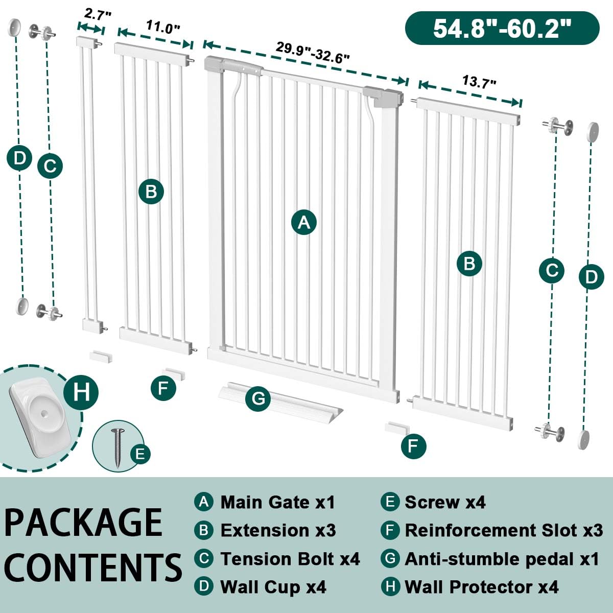 Fairy Baby adjustable width 54.8-60.2in gate fits wide doorways safely