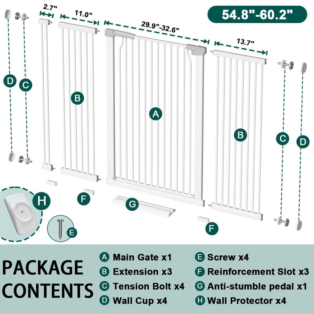 Fairy Baby adjustable width 54.8-60.2in gate fits wide doorways safely