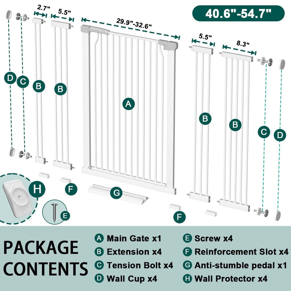 Fairy Baby wide-width adjustment image shows openings from 40.6 to 54.7 inches for versatile spaces.