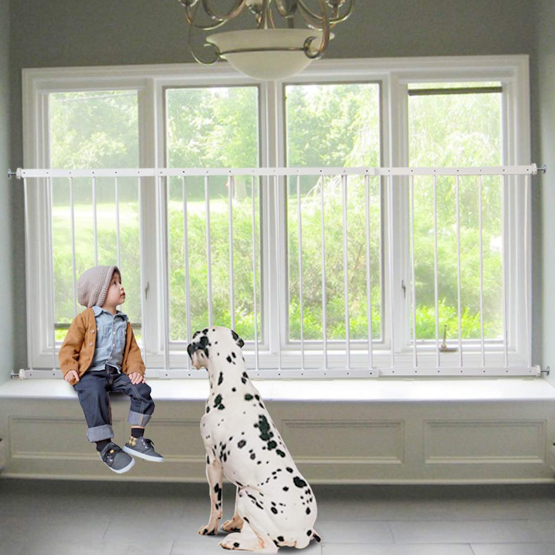Fairy Baby window guard two-panel installation for child safety.