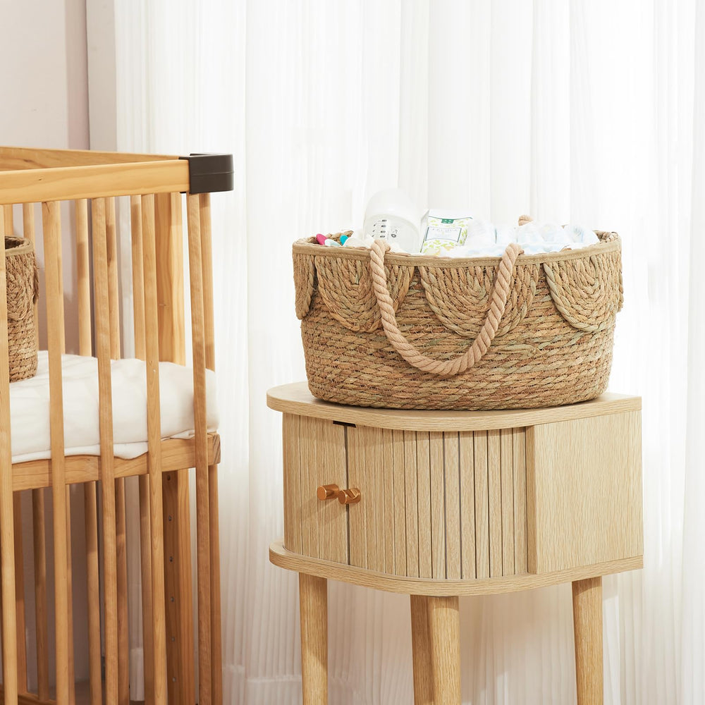 FairyHaus diaper caddy with scalloped edge complements rustic nursery decor.