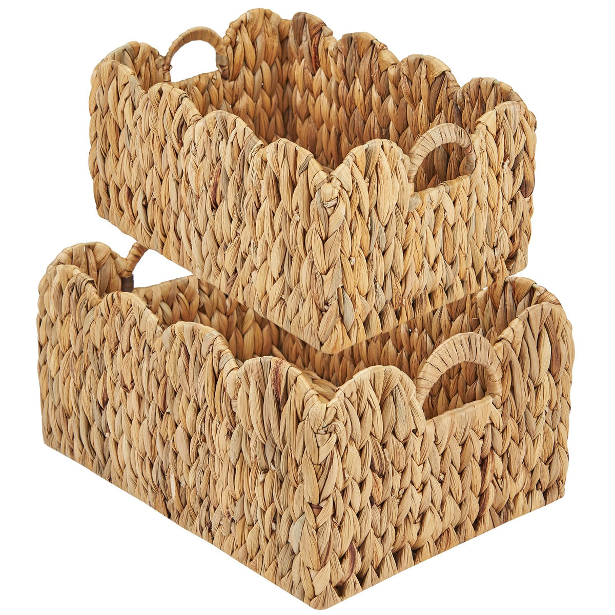 FairyHaus wicker basket 2Pack with scalloped edge for stylish organization.