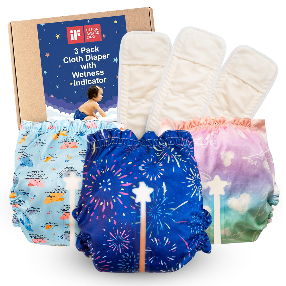 Fairywell Wonderland diaper with wetness indicator signals when a change is due