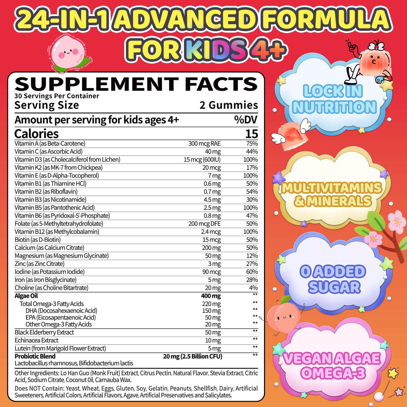 Fajeckma bottle close-up of kids multivitamin gummies highlighting daily dosing