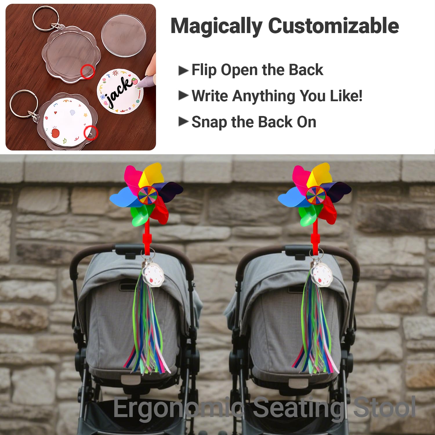 FAMCHAINS multi-location use clip works from stroller to car seat and bag