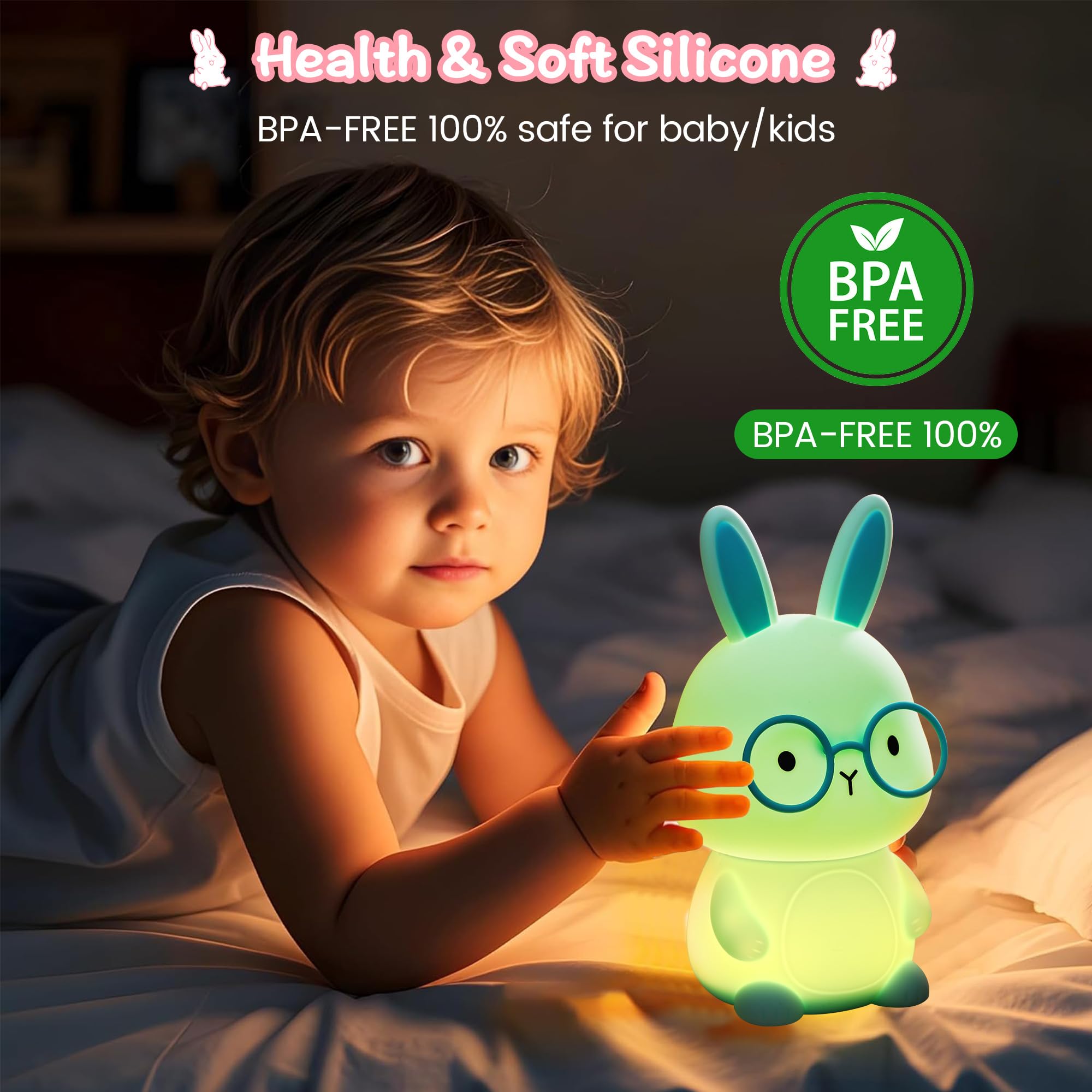 FAMIDUO Bunny Night Light rechargeable battery with USB charging
