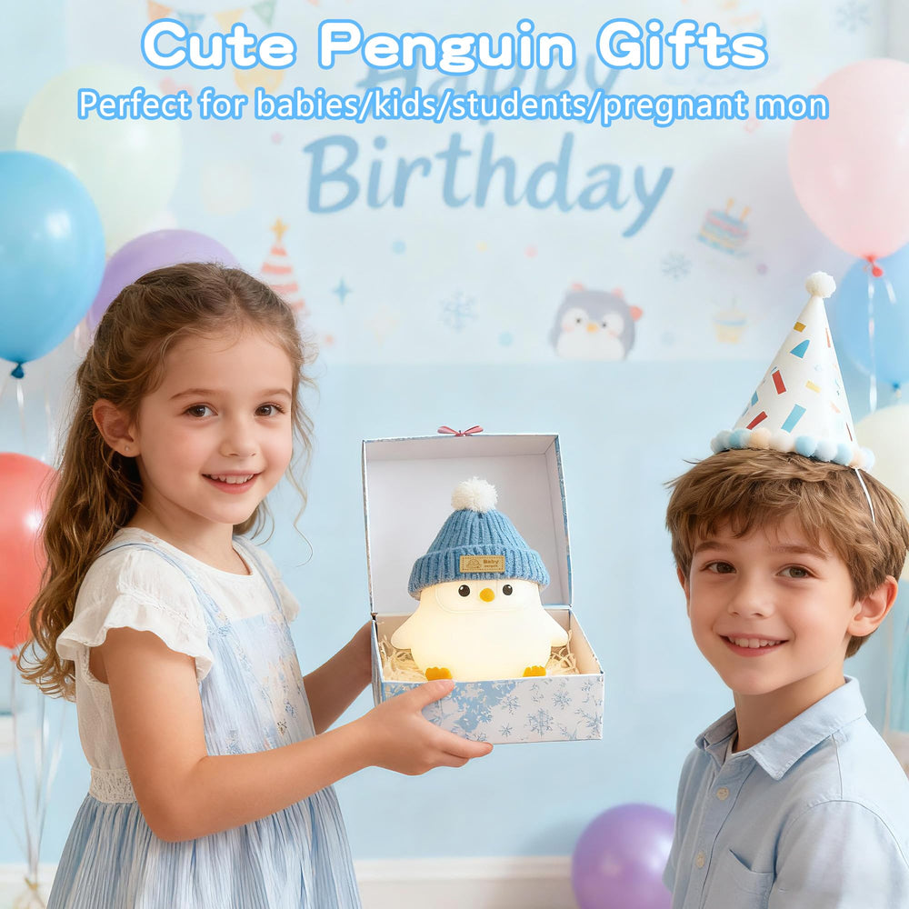 Famiduo penguin lamp at dimmed brightness, soft 3000K light for kids.