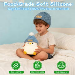 Famiduo penguin lamp with tap control for quick brightness changes.