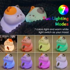 FAMIDUO Greedy Cat Night Light color-changing seven hues for cozy rooms.