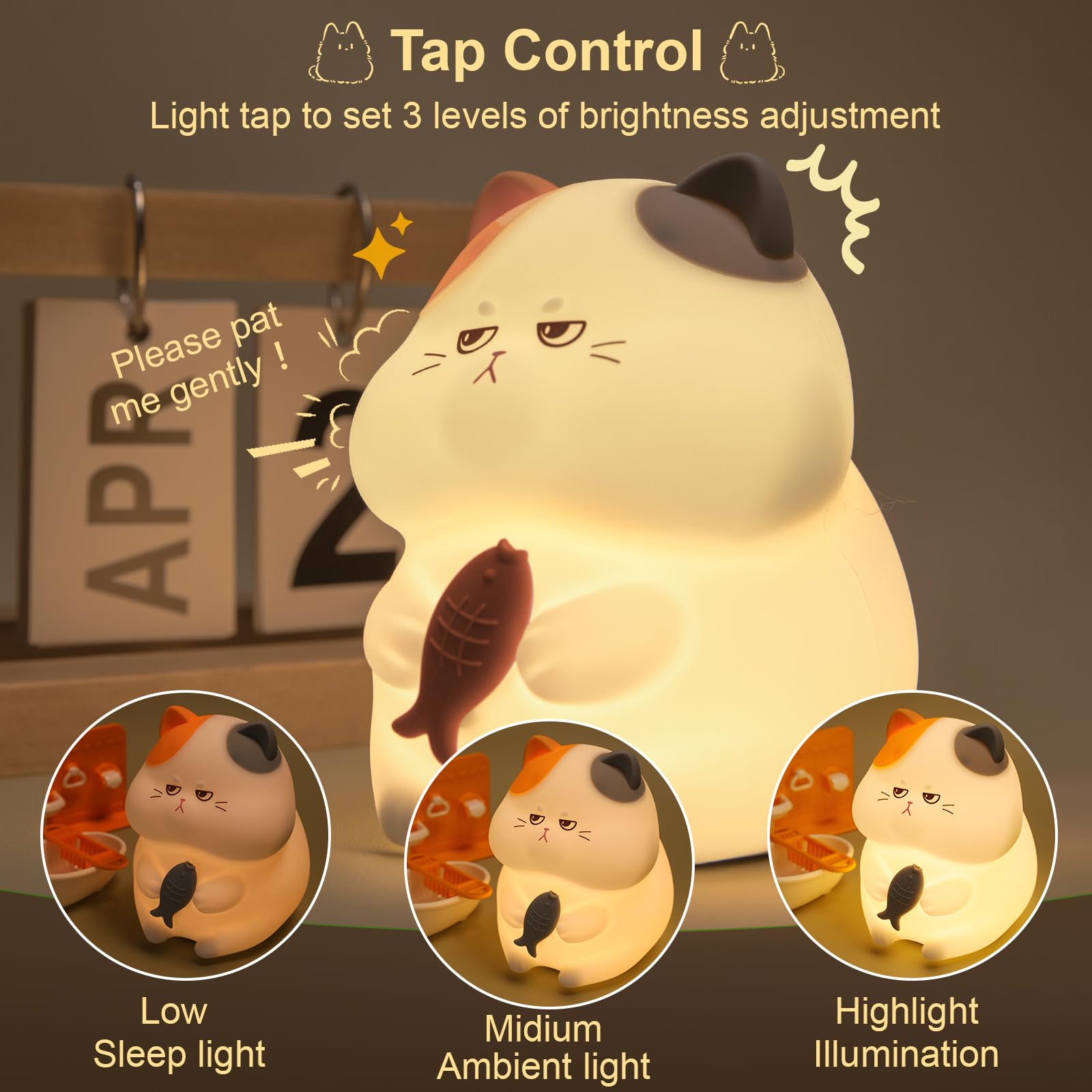 FAMIDUO Greedy Cat Night Light rechargeable USB with 1200mAh battery.