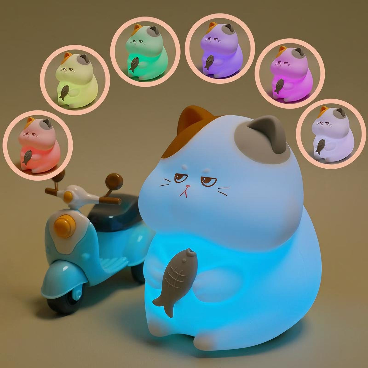 FAMIDUO Greedy Cat Night Light with soft silicone glow for bedside use.
