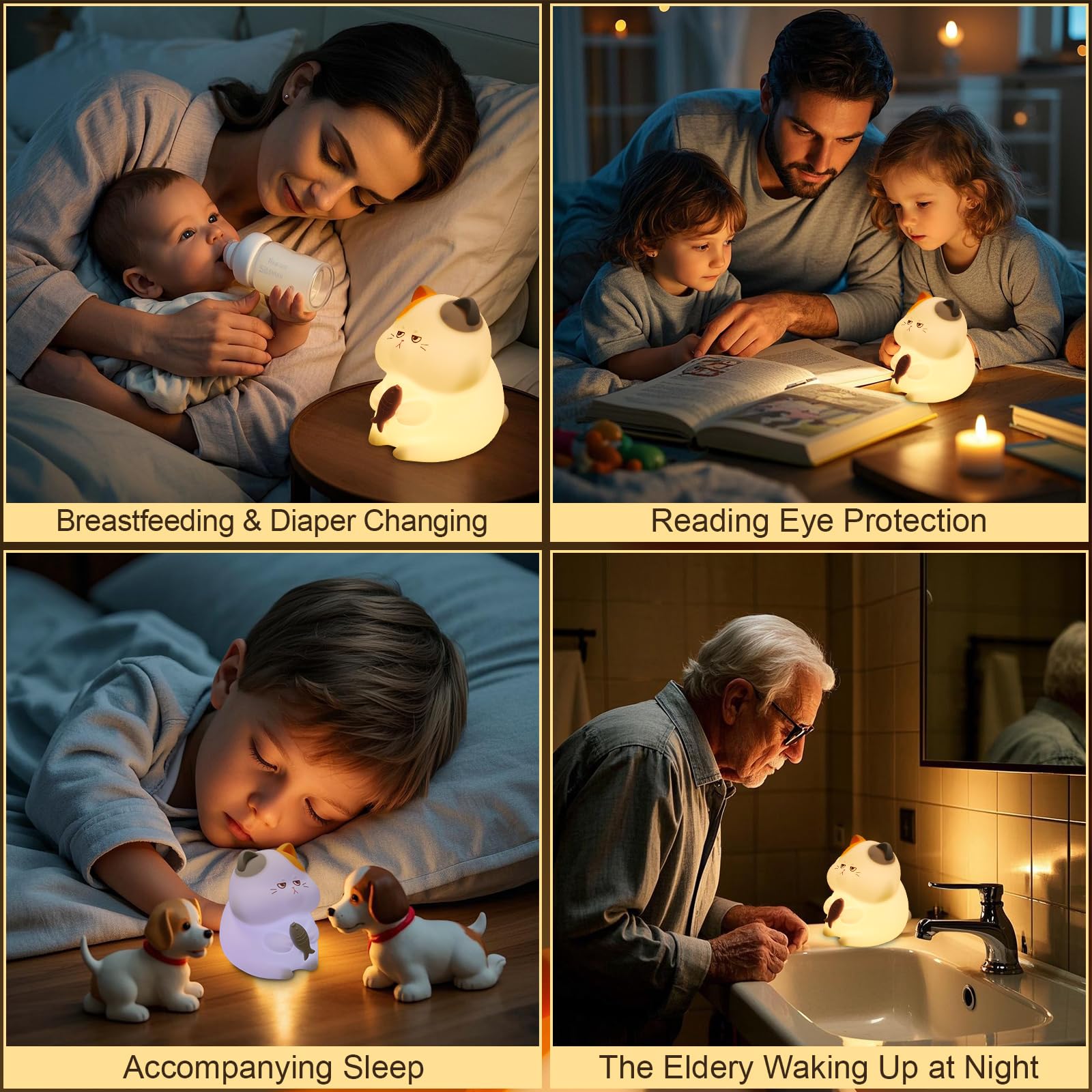 FAMIDUO Greedy Cat Night Light durable water-resistant silicone.