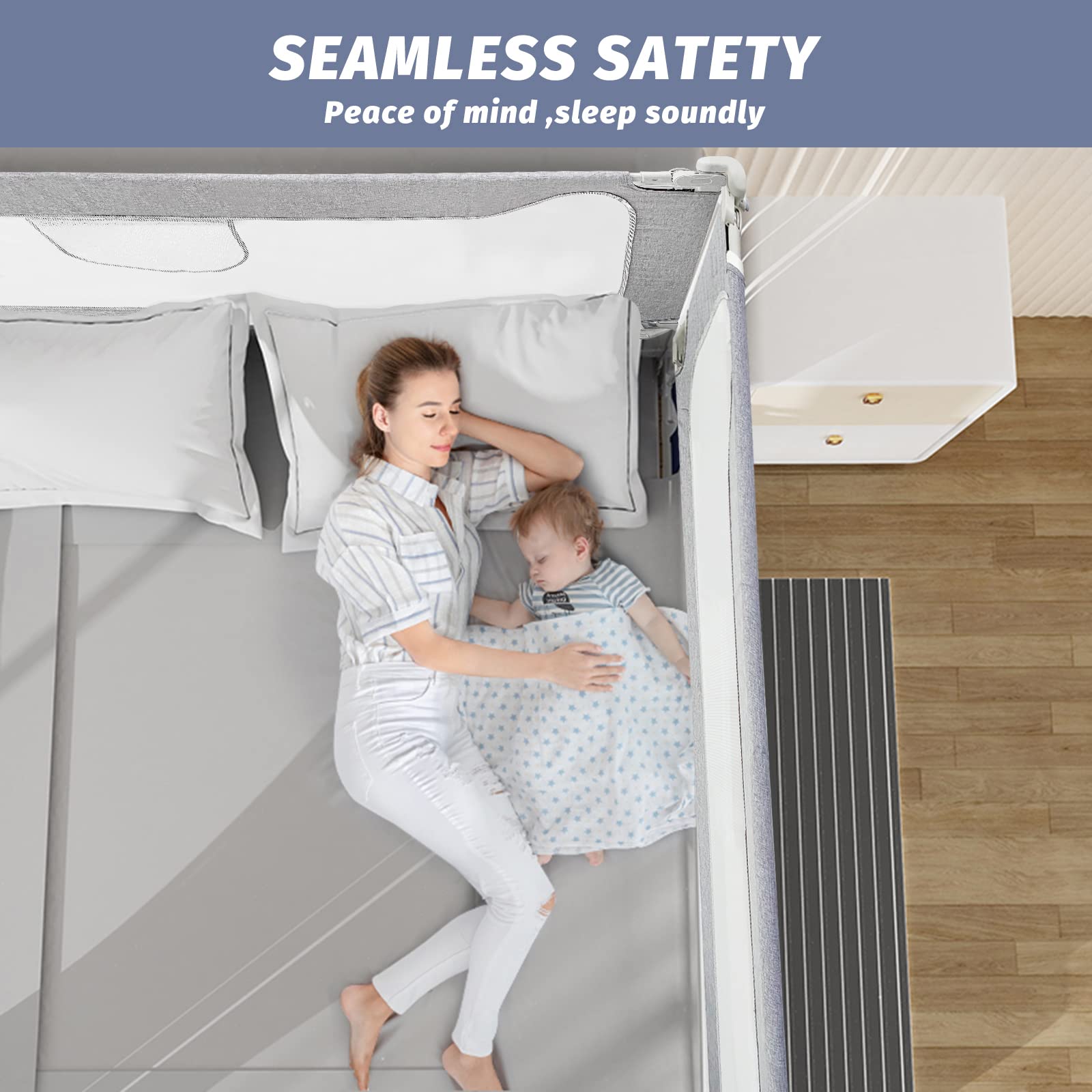 FAMILL adjustable-height bed rail accommodates different mattress heights for growing beds.