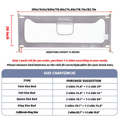 FAMILL lifting-design bed rail saves space and simplifies setup.