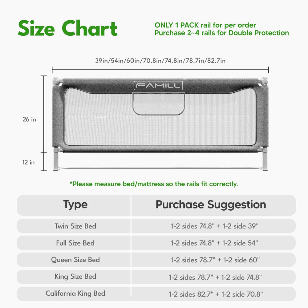FAMILL gray-finish bed rail blends with décor while protecting