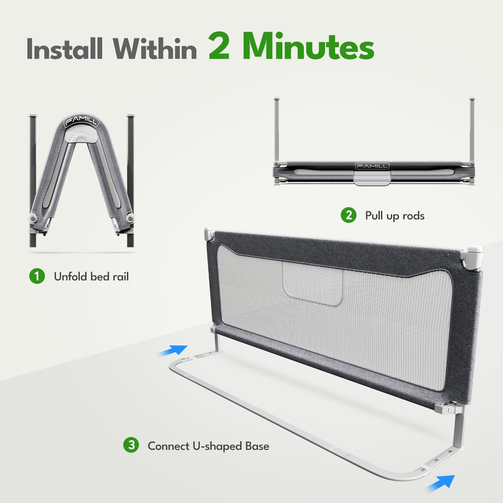 FAMILL bed-rail-u-shaped-base provides stable, gap-free sleep boundary