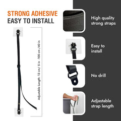 Family Care no-drill TV wall mount strap provides quick, tool-free setup.
