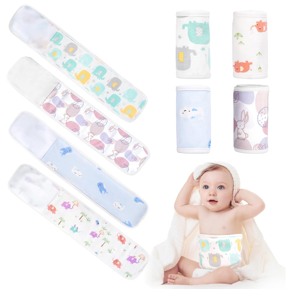 FAMJOALE cartoon baby belly band 4pack with soft cotton for gentle warmth.