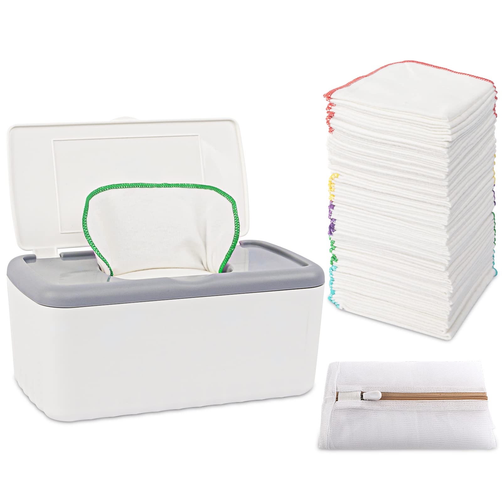 FAMOPLAY 54-pack flannel wipes in dispenser for easy access.