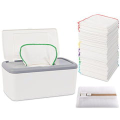 FAMOPLAY 54-pack flannel wipes in dispenser for easy access.