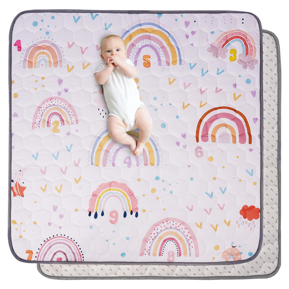 FAMOPLAY Boho Rainbow curved soft surface on the baby play mat for gentle playtime