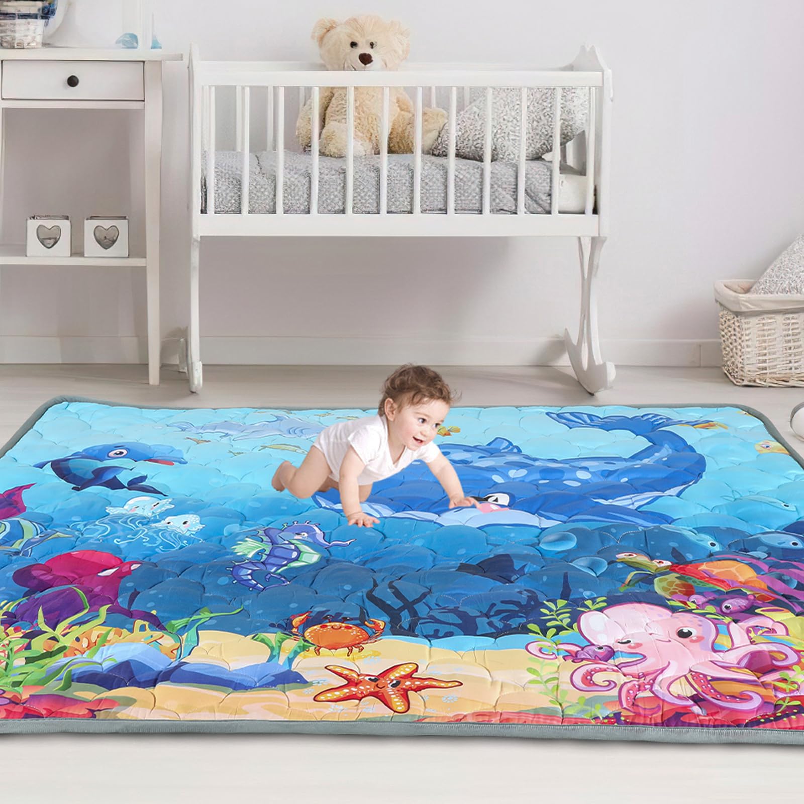 FAMOPLAY Ocean baby mat ocean-theme design fosters curious, engaging play.