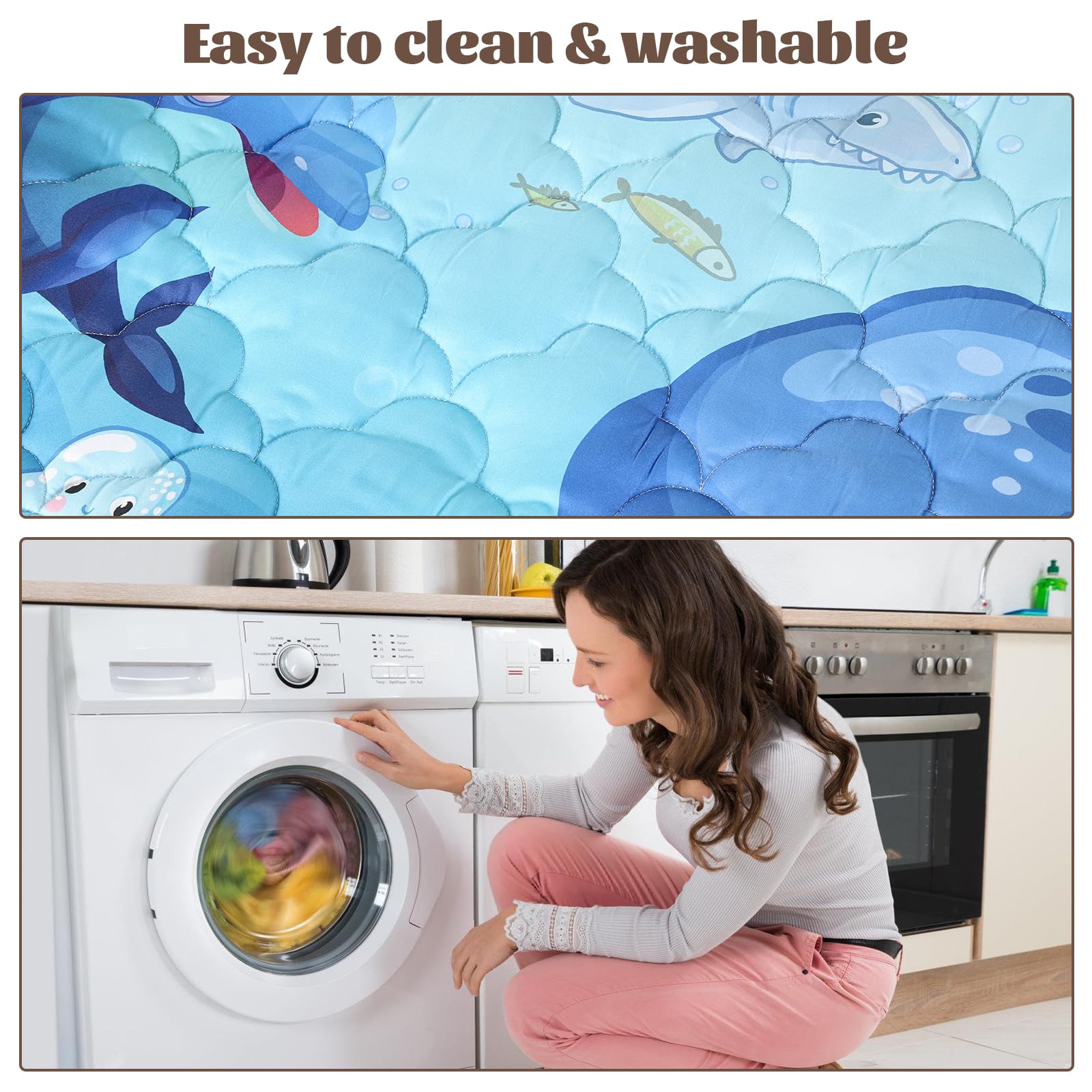 FAMOPLAY Ocean baby mat soft cushioned surface enhances comfortable floor play.