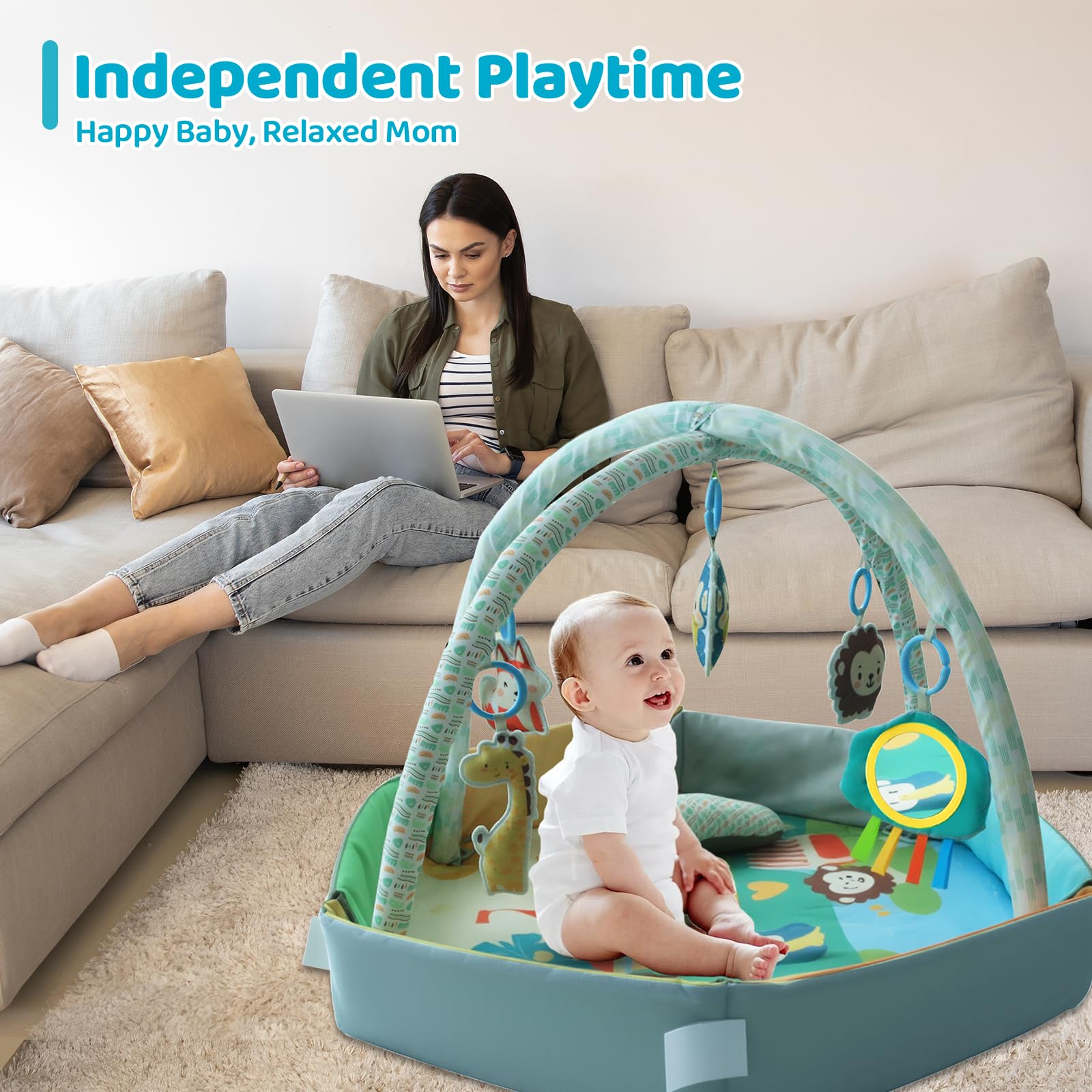 FAMOPLAY spacious 43 by 22 inches supports growth from newborn to toddler