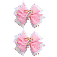 Fancheer birthday bow with ice cream pink confetti for festive party photos.