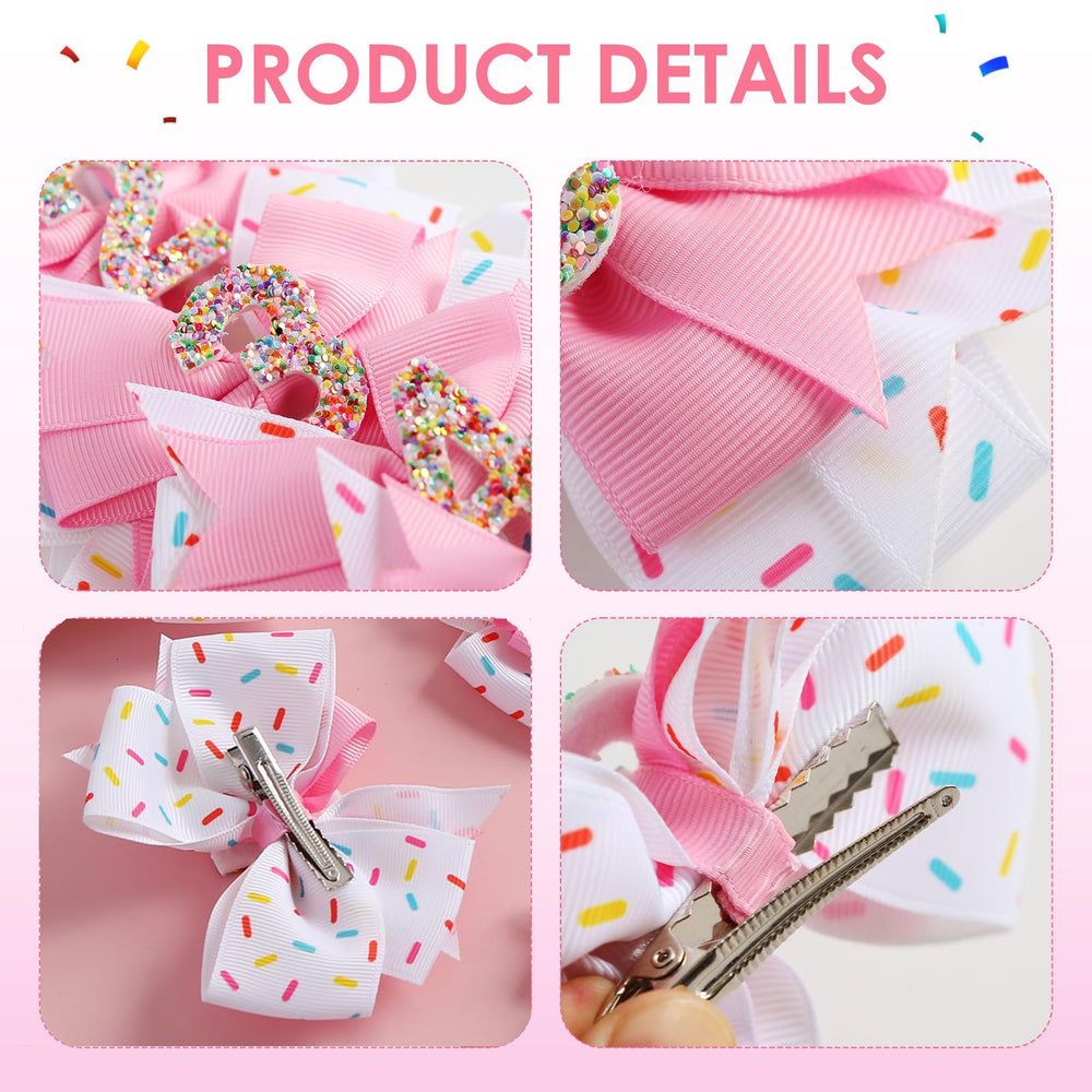 Fancheer pink bow on alligator clip keeps hair secure during play
