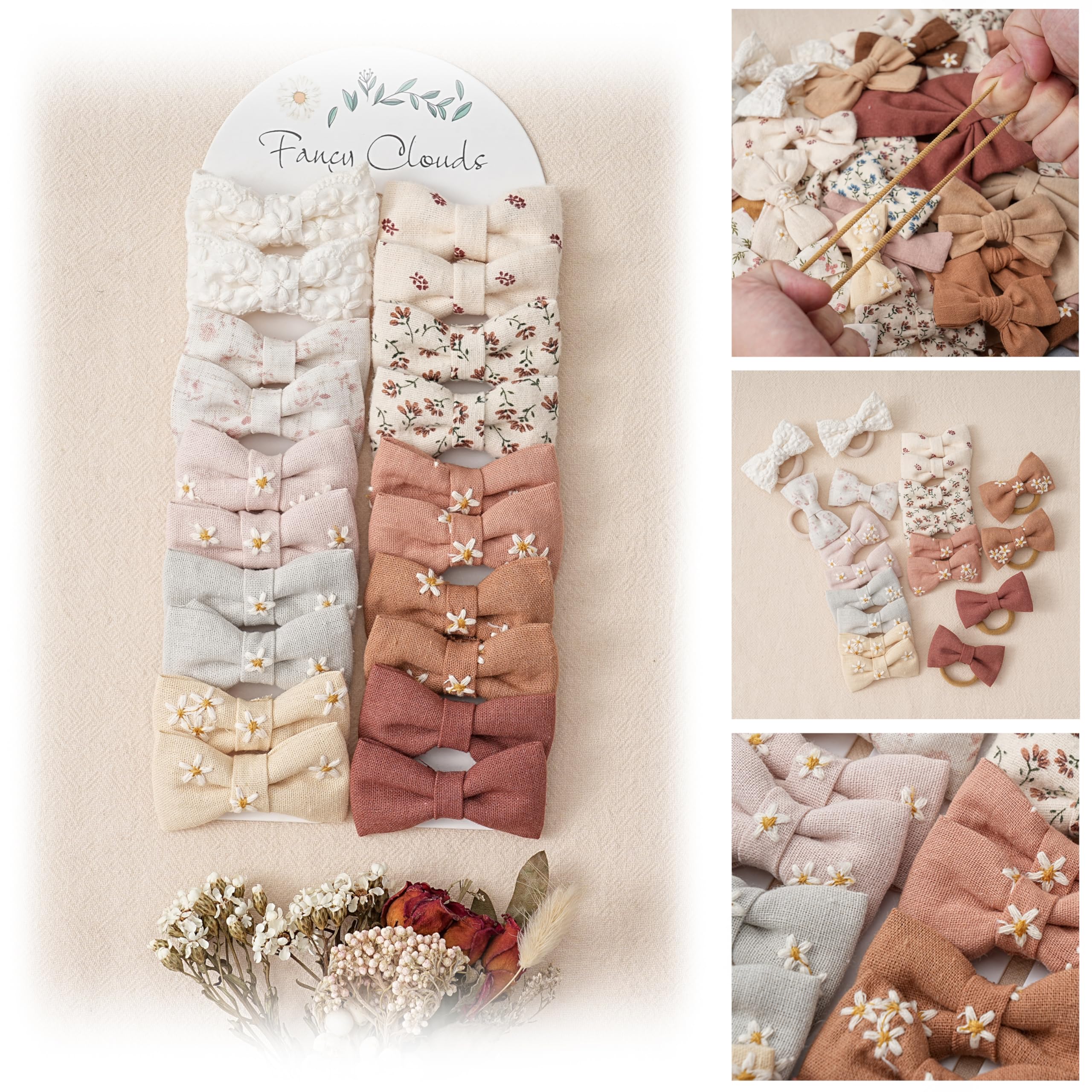Fancy Clouds 20-piece linen bow hair ties set for gentle daily wear