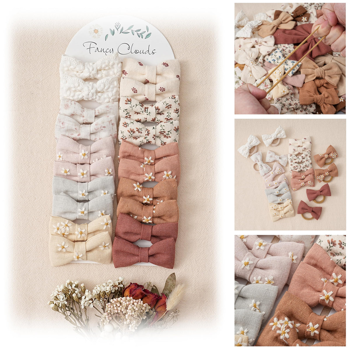 Fancy Clouds 20-piece linen bow hair ties set for gentle daily wear