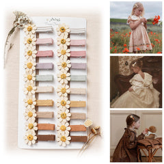 Fancy Clouds daisy fabric clip close-up showing lightweight floral detail for comfortable wear
