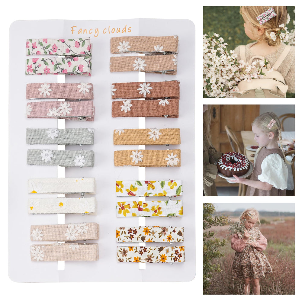 Fancy Clouds rose-pattern fabric alligator clip provides secure hold for fine hair.