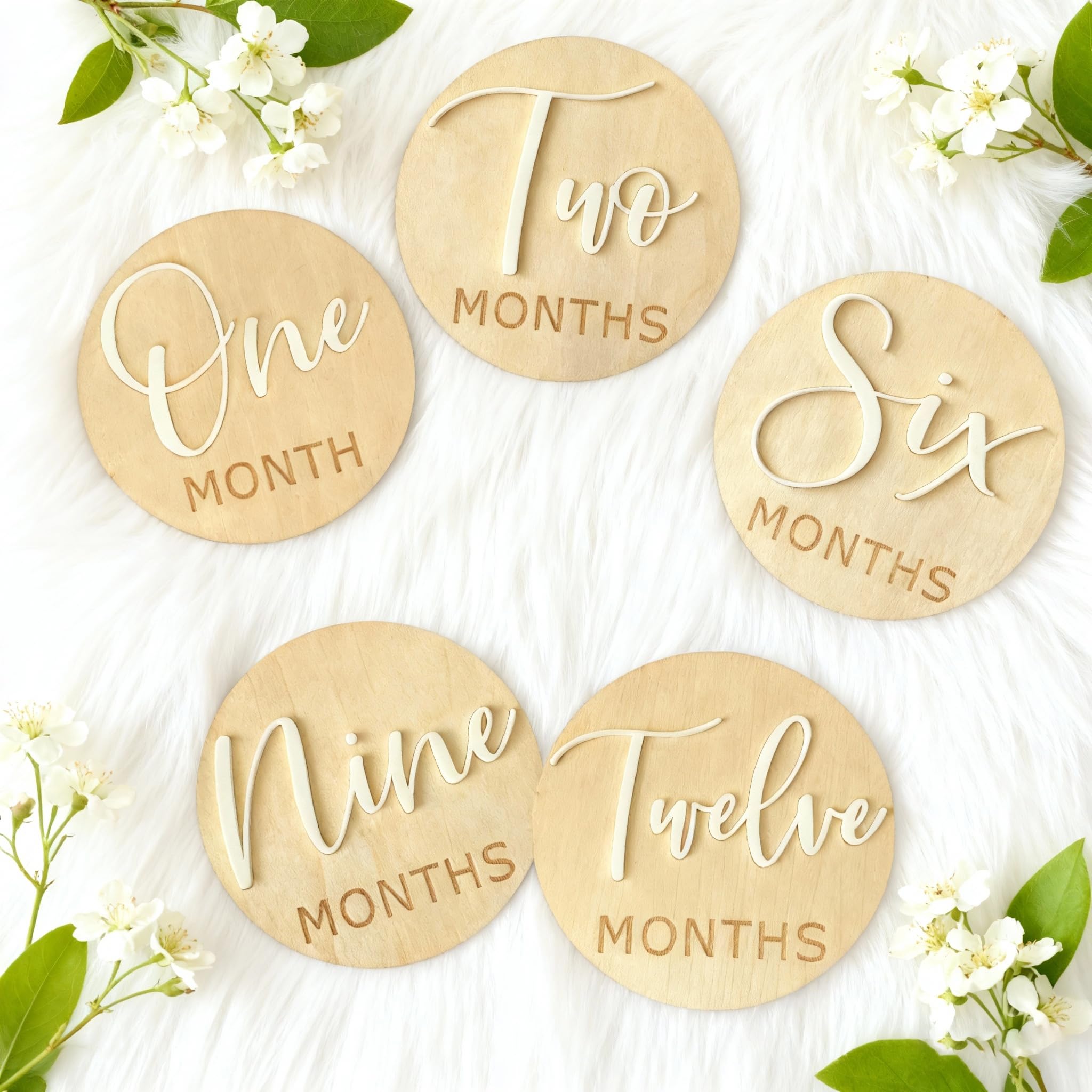 Fancy Swen baby monthly milestone signs set with six double-sided discs for newborn photos.