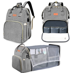 Fandiar diaper bag with changing station in gray, showing organized interior use.