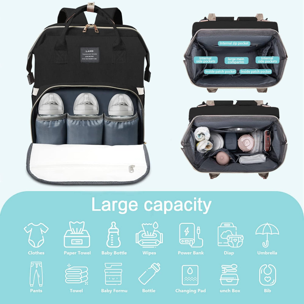 Fandiar diaper bag with large capacity fits diapers, bottles, and toys neatly