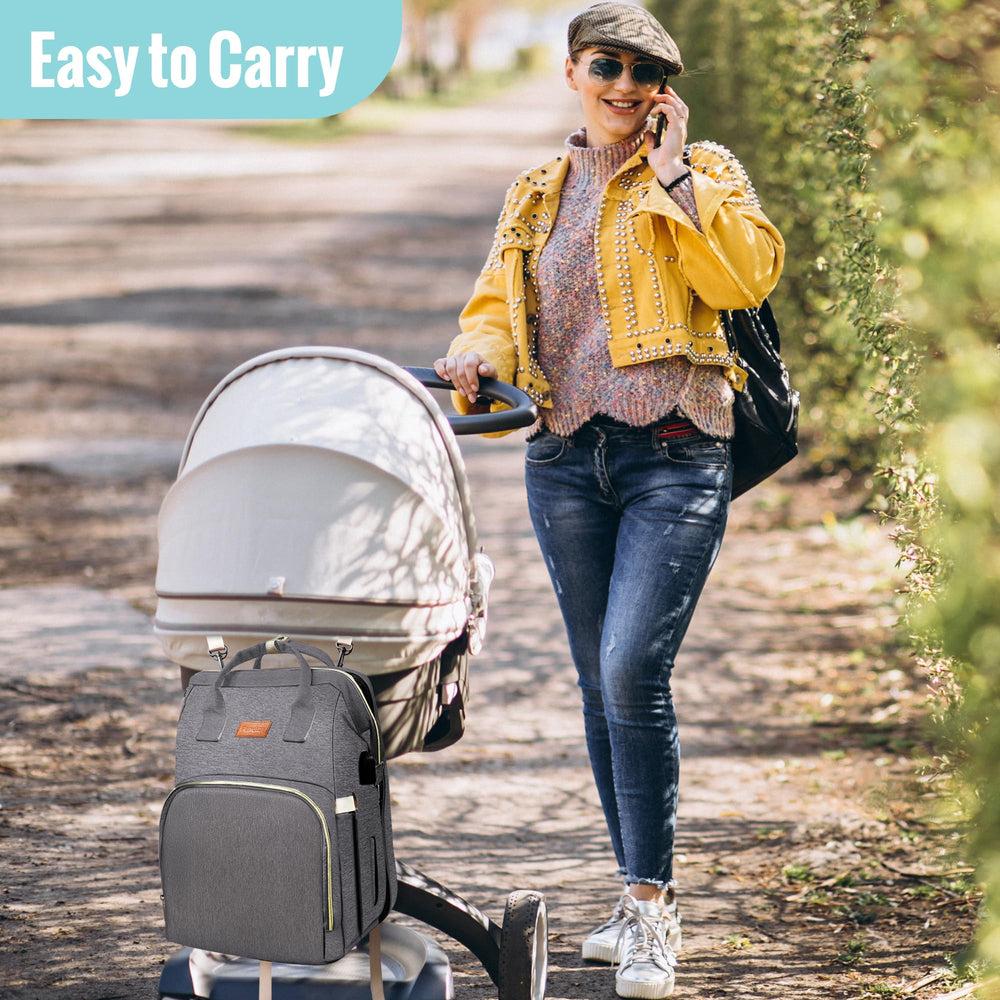 Fandiar diaper bag demonstrates pocket organization and easy reach.