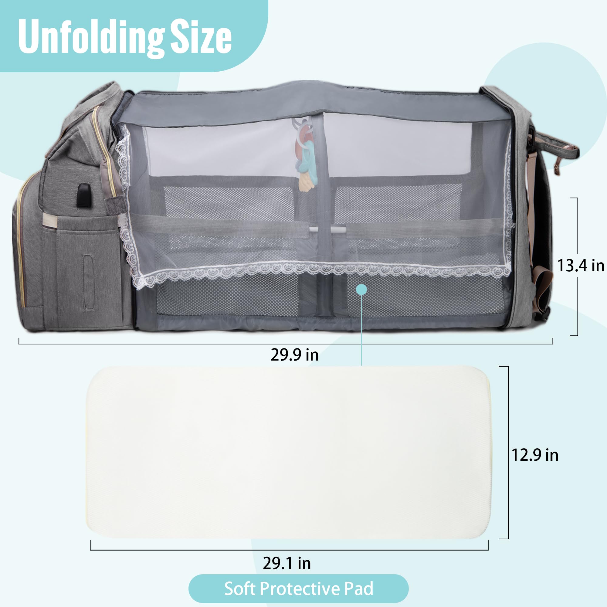 Fandiar diaper bag with USB port, ideal for on-the-go charging.