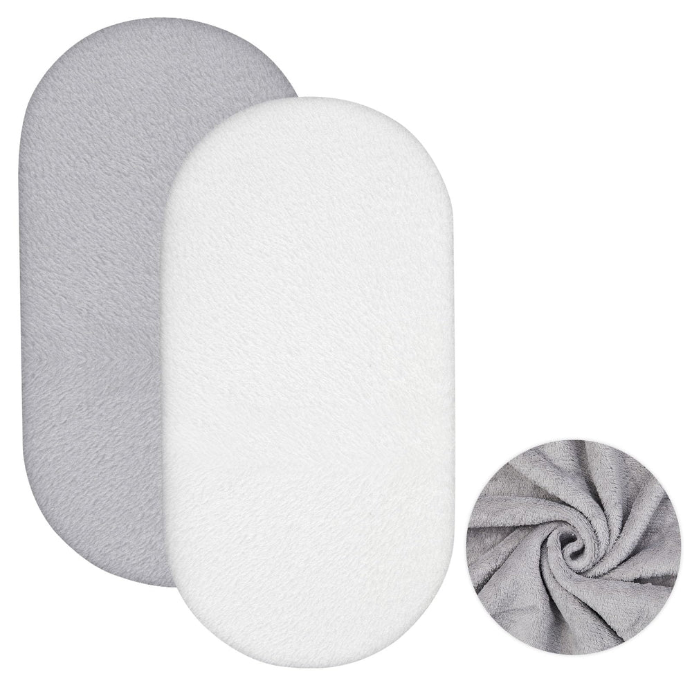 Fanfanwin bassinet sheets gray and white 2-pack for easy rotation.